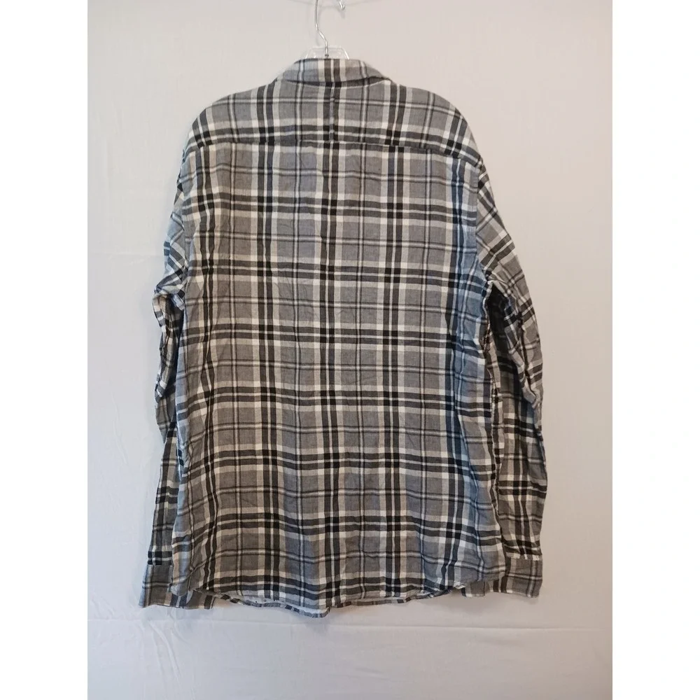 Banana Republic Mens XL Tall Grant Slim Fit Plaid Button Down Shirt Grey Black